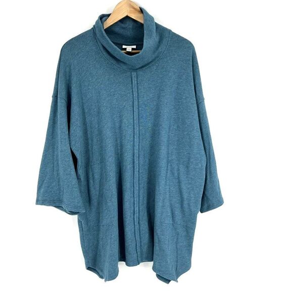 Pure J Jill Sweater Size Medium Blue Pointed Hem Turtleneck Pocket Tunic Top - Picture 1 of 6